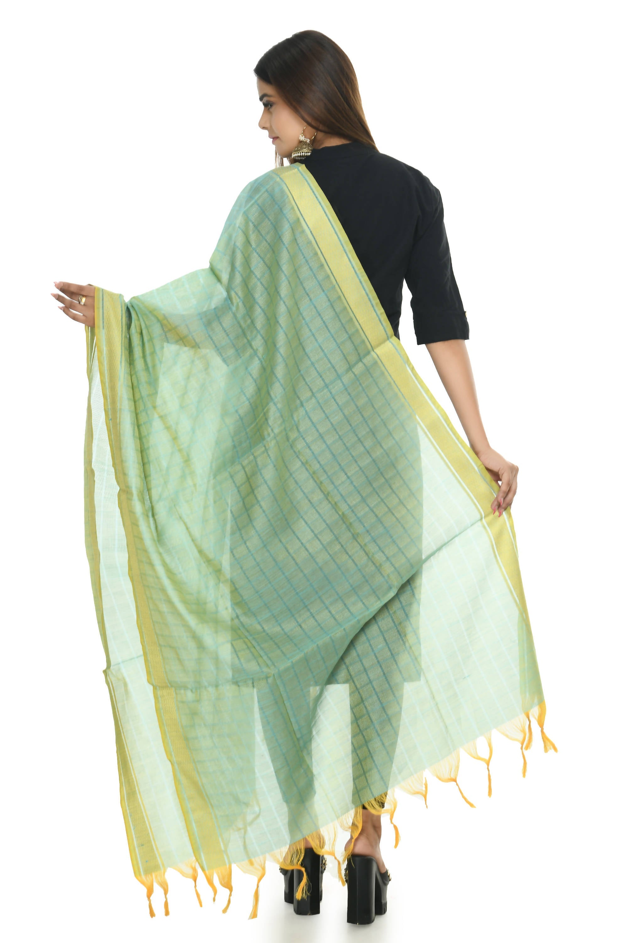 Sky Blue Handloom Cotton Dupatta - Lightweight Ethnic Wrap