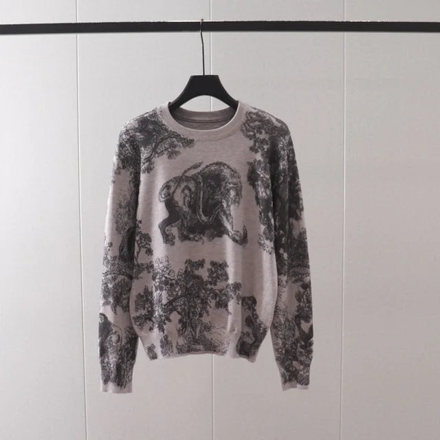 Women's Floral Knit Sweater Long Sleeve Jumper Cream Pink - Image 9