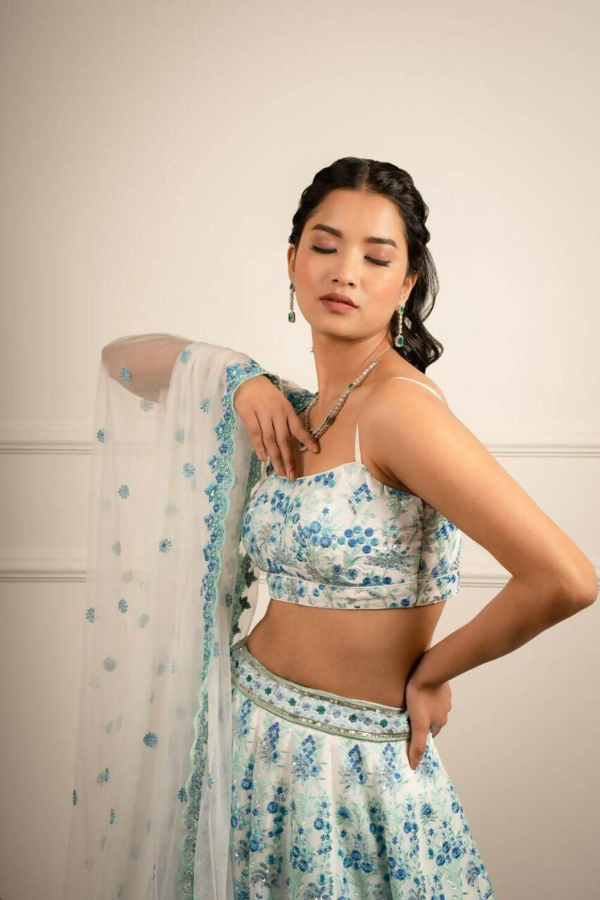 Sky Blue Faux Georgette Embroidered Lehenga Choli with Dupatta