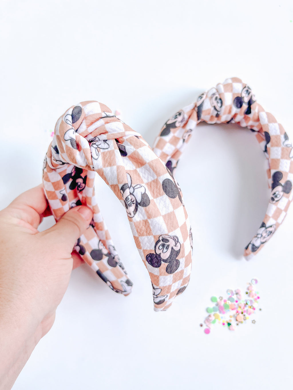 Tan Checkered Mouse Knotted Headband for Girls & Women