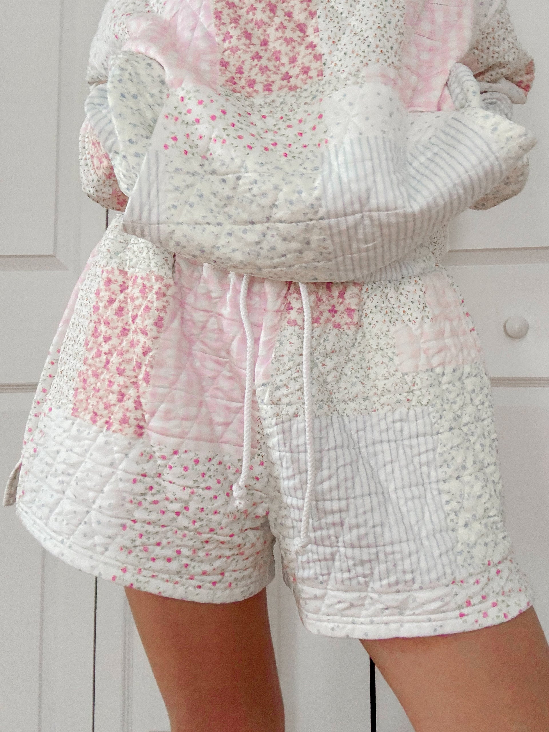 Quilted Pastel Shorts - Cotton Patchwork Cottagecore Lounge