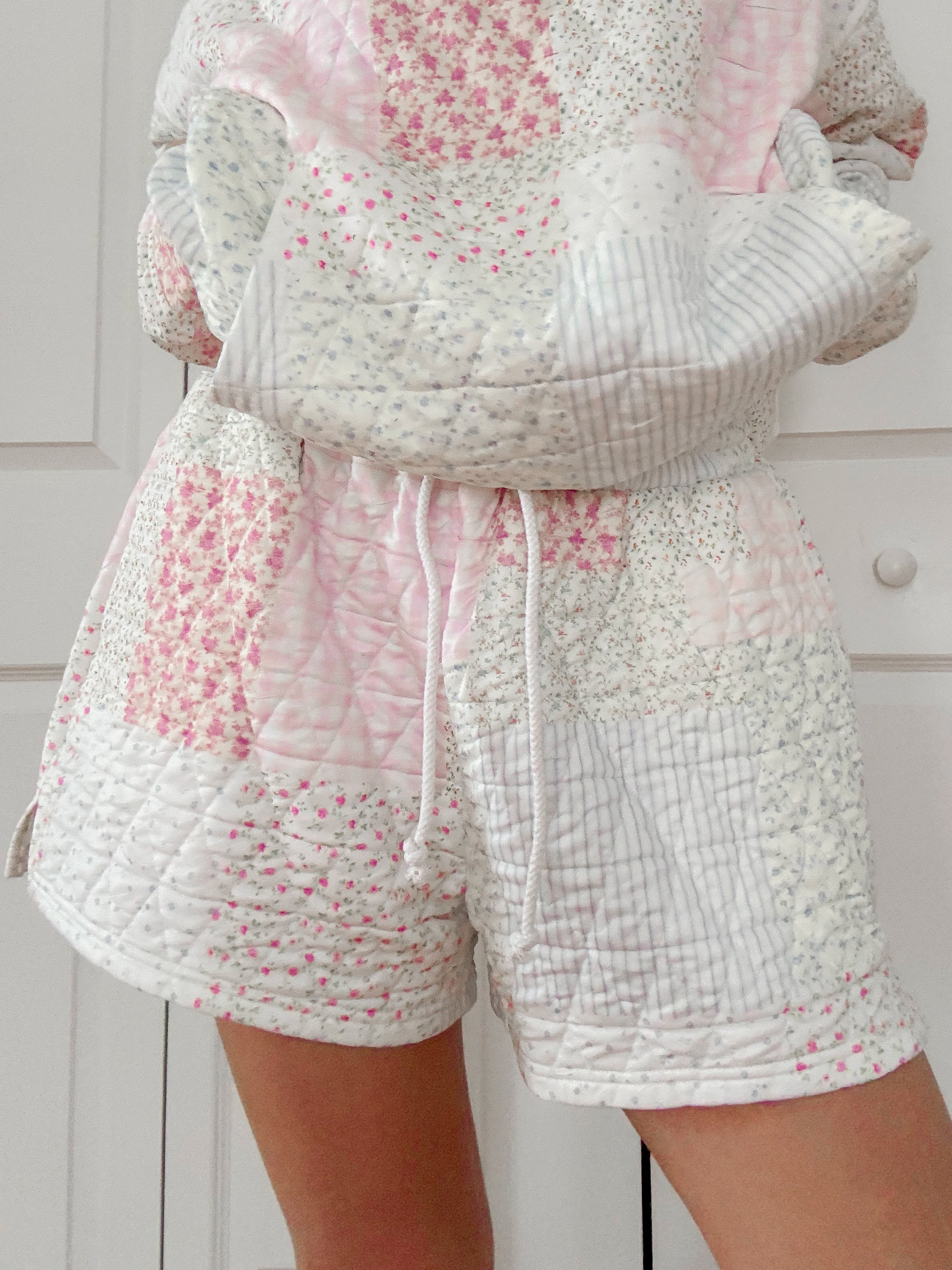 Quilted Pastel Shorts - Cotton Patchwork Cottagecore Lounge