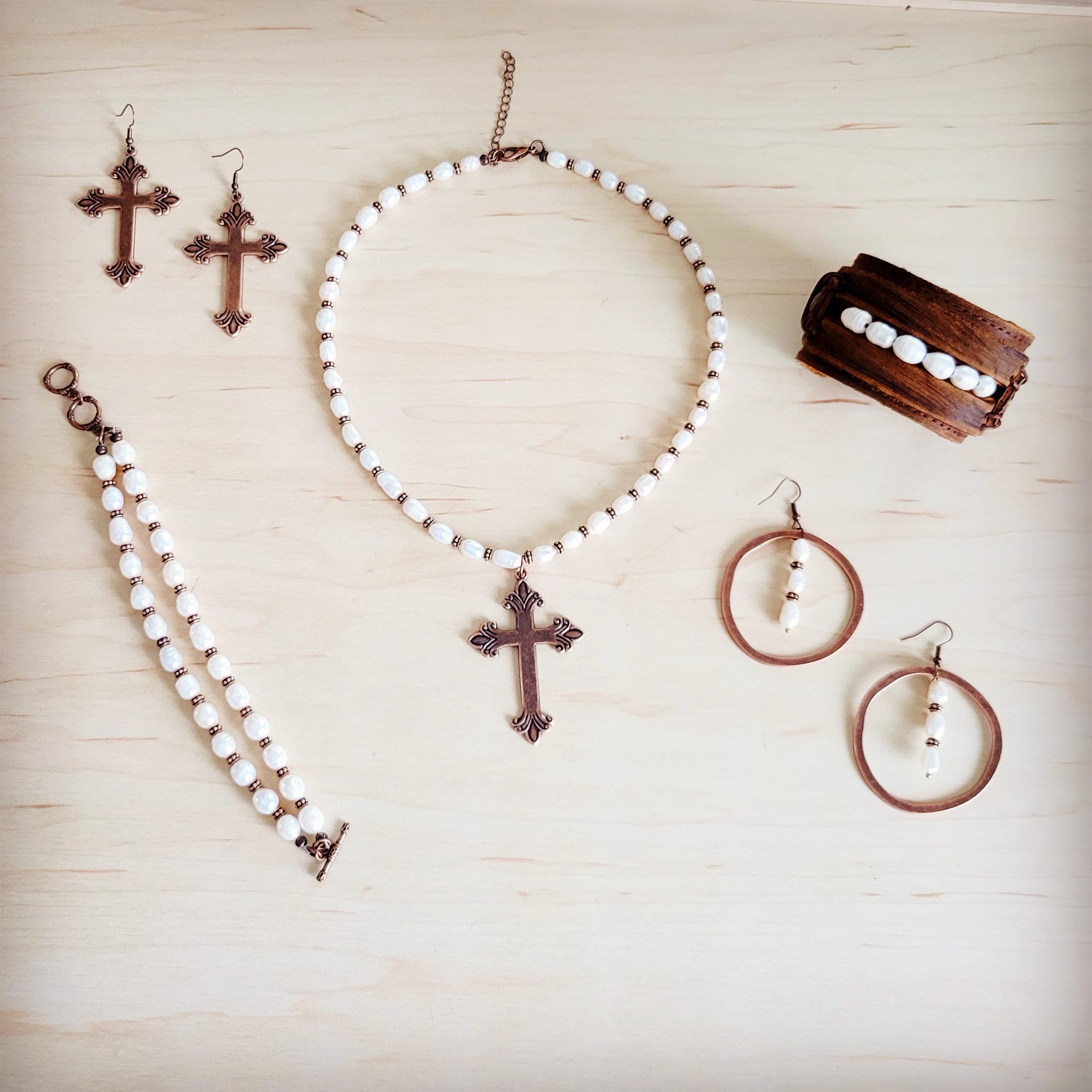 Burnished Copper Cross Earrings 200br
