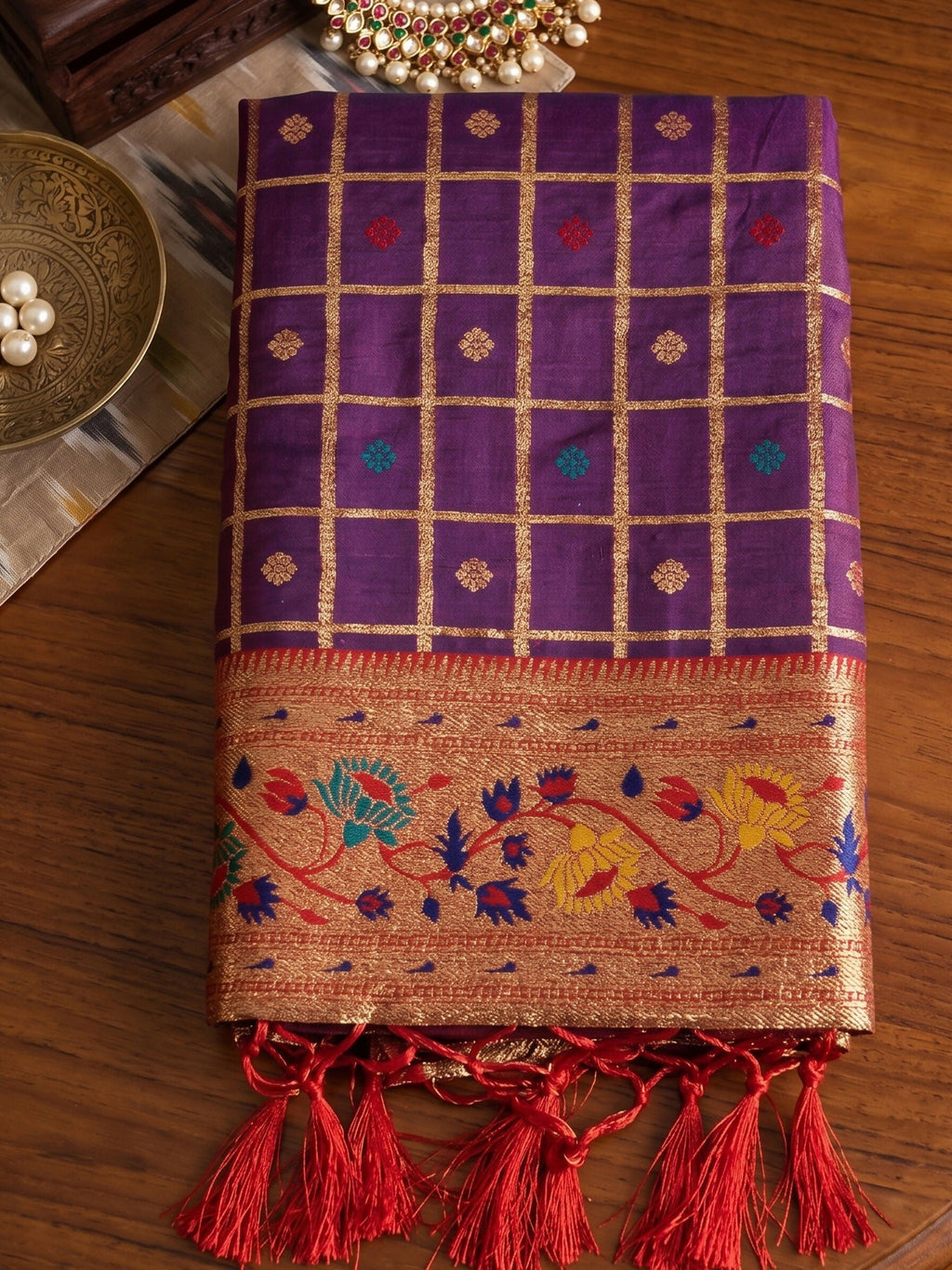 Purple Banarasi Silk Blend Saree with Intricate Weave