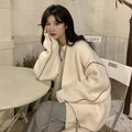 Women's V-Neck Loose Knit Cardigan with Contrast Stitching - Image 5