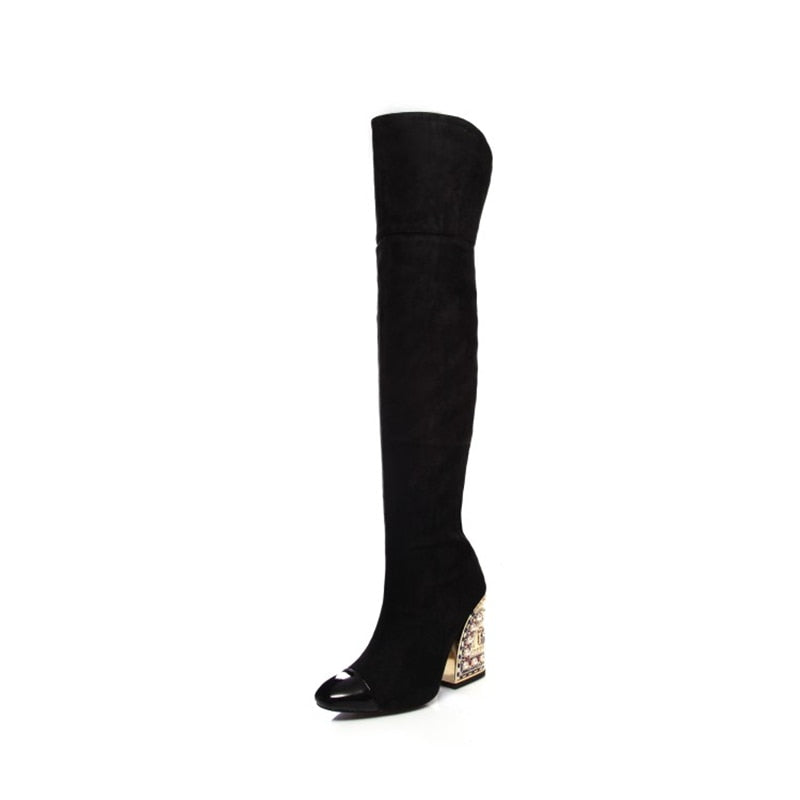 Chic Over-the-Knee Pointed-Toe Boots with Sculpted Pearl Heel - Image 7