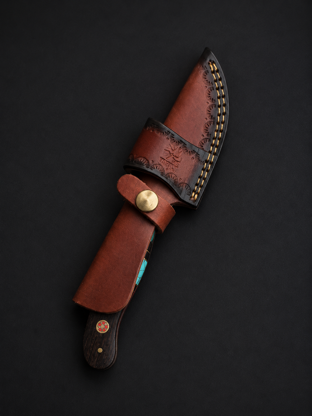 Shadowstone Damascus Hunter Knife with Leather Handle - TK-520