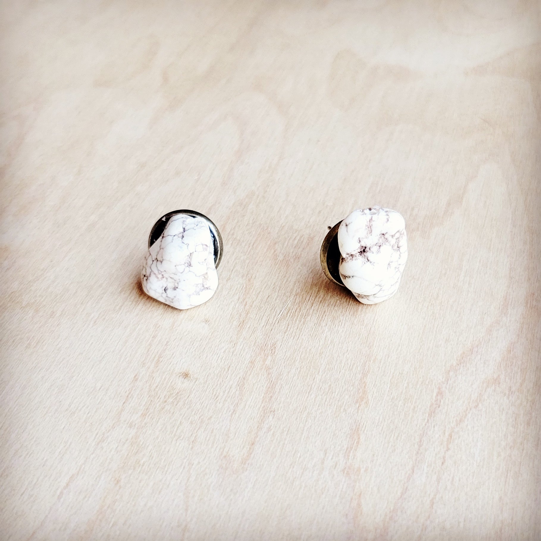White Turquoise Stud Earrings - Boho Handcrafted