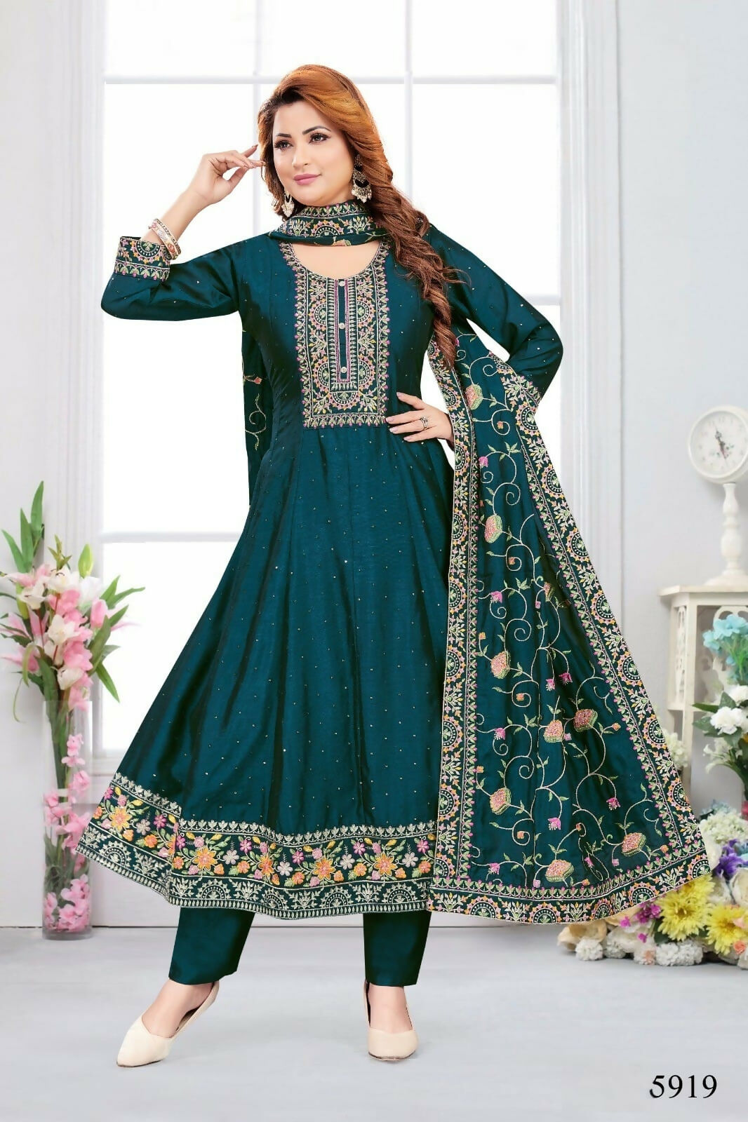 Joban Fashion Chinon Silk Airforce Blue Color Kurta Set