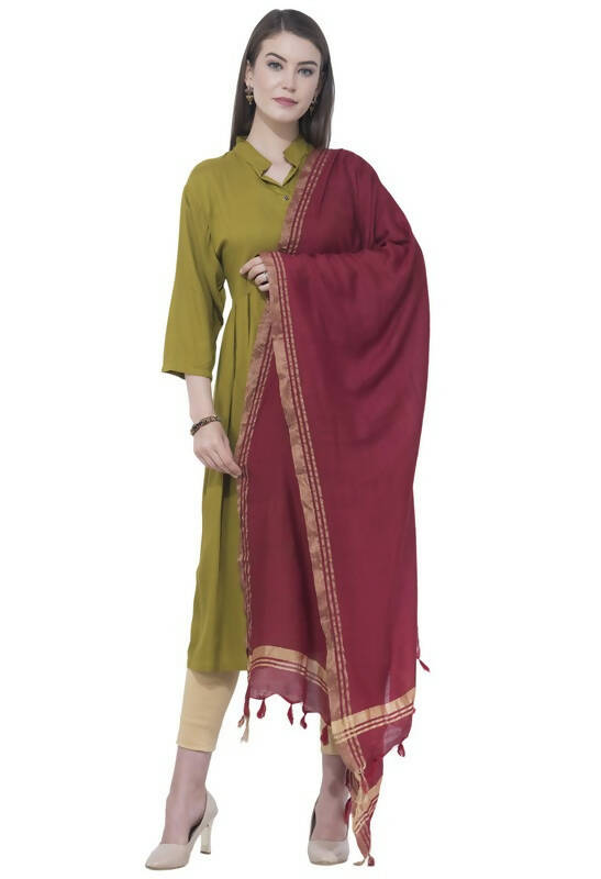 Maroon Cotton Dupatta with Golden Border for Casual Ethnic Wear