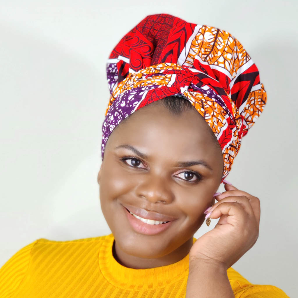 Yasmin African Print Kente Bonnet Wrap with Satin Lining - Image 3