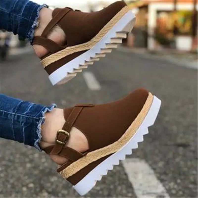 Women's Suede Platform Wedge Shoes with Buckle Strap - Image 18