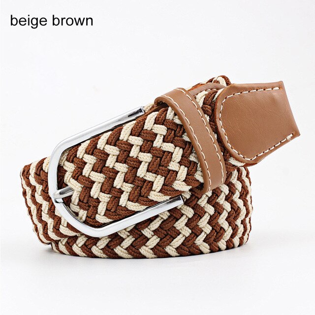 Women's Elastic Woven Belt with Faux Leather Trim & Metal Buckle - Image 18