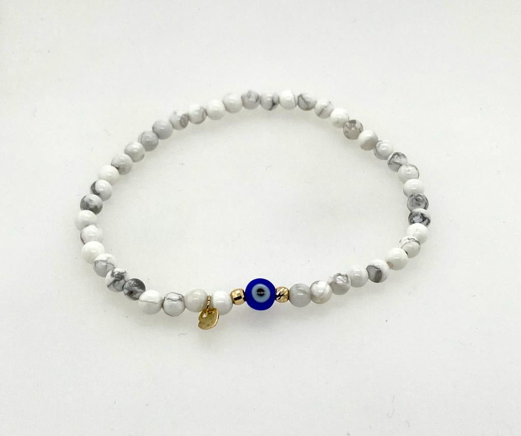 Zoe & Me “The Whimsy” 10k Gold, Howlite Evil Eye Mother/Daughter Bracelet