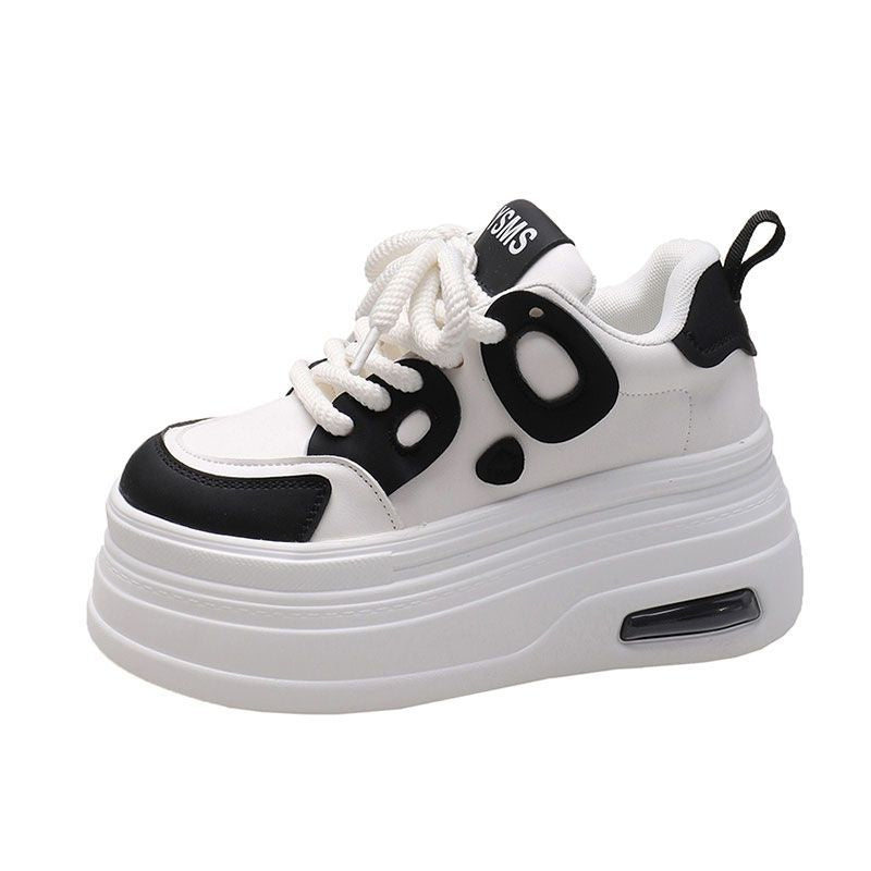 Women Thick Soled Panda Platform Sneakers White and Black - Image 5