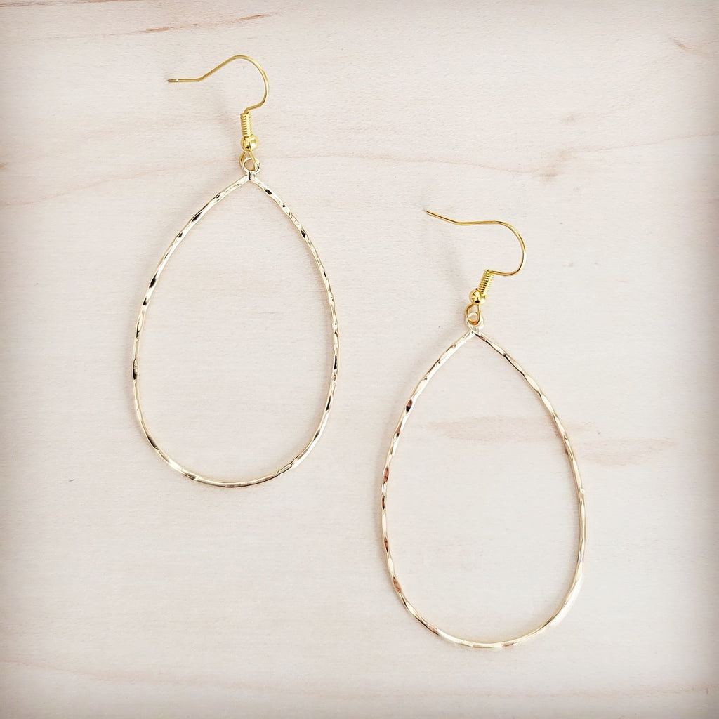 Hammered Gold Oval Hoop Earrings Teardrop Boho Jewelry - Image 2