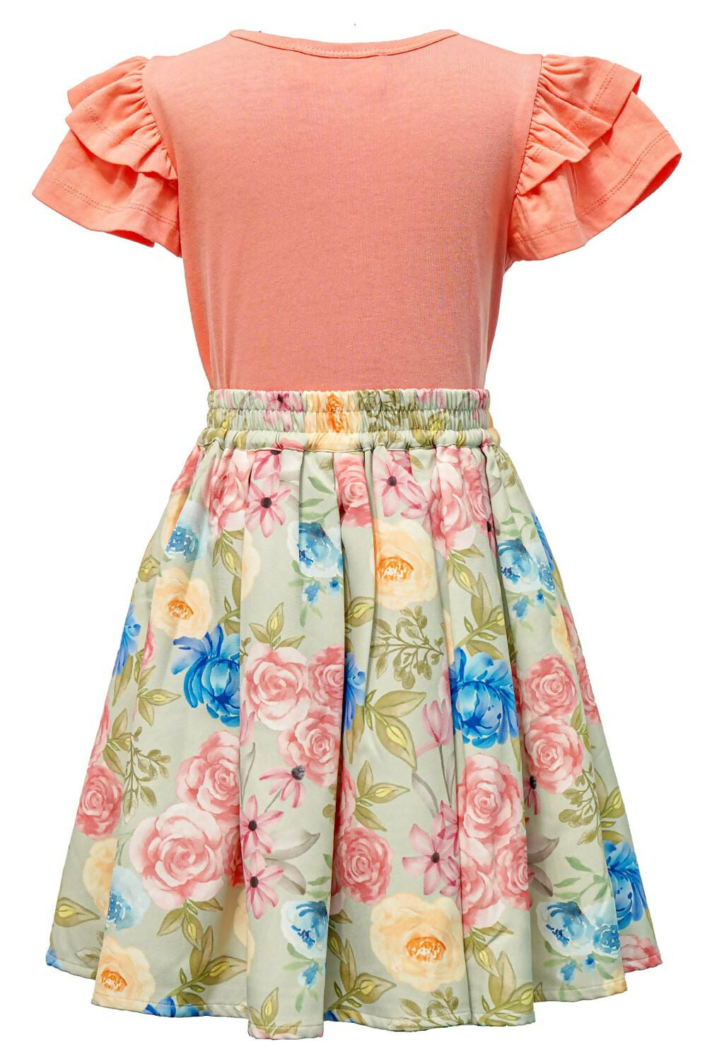 Girls Pink Printed Tee & Flared Skirt Set - Cotton Co-ord Outfit