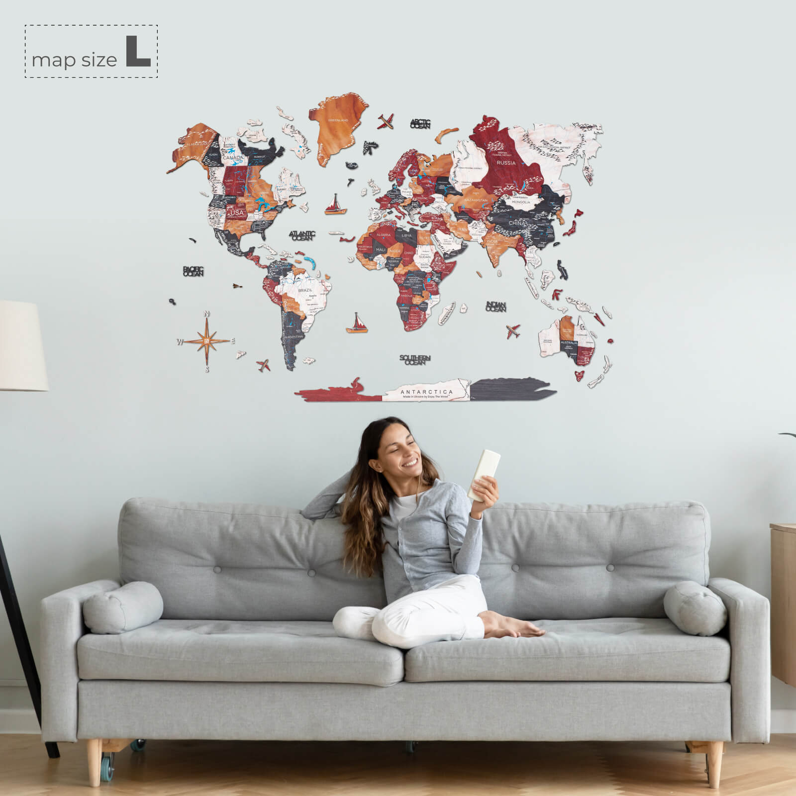 3D Wooden World Map Onyx – Earthy Tone Wall Art