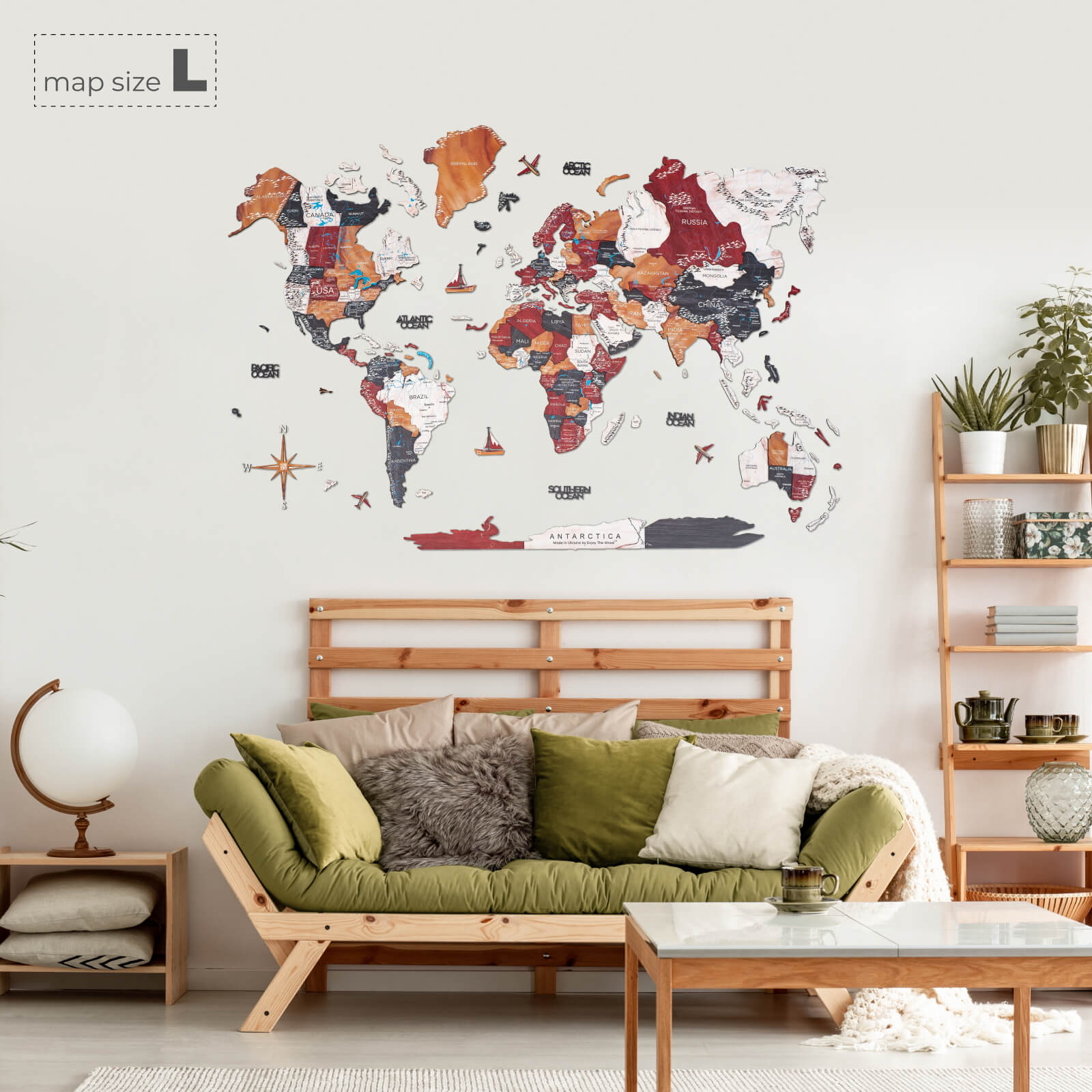 3D Wooden World Map Onyx – Earthy Tone Wall Art
