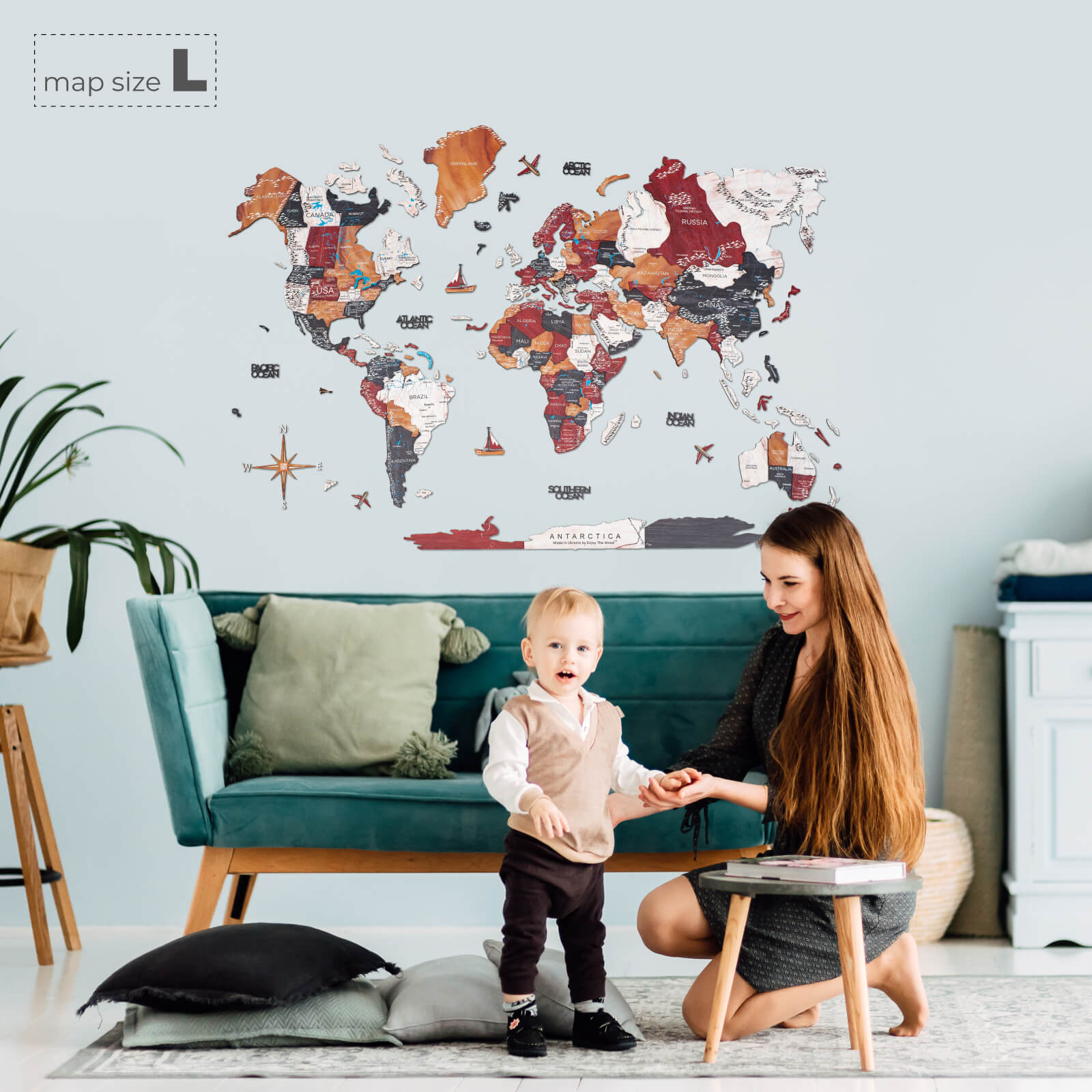 3D Wooden World Map Onyx – Earthy Tone Wall Art