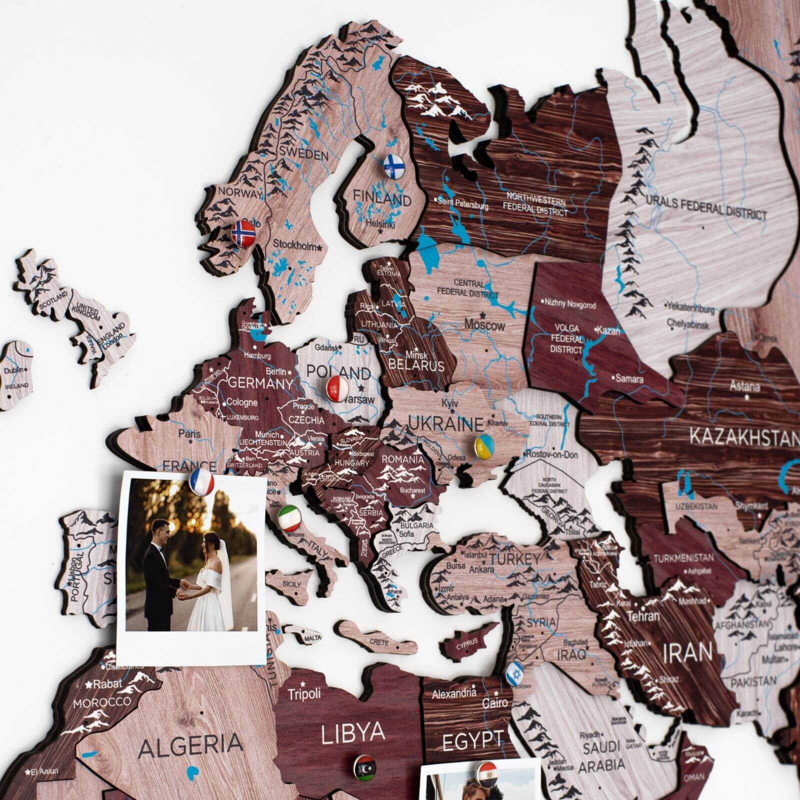 3D Wooden World Map in Cappuccino – Minimalist Travel Wall Art