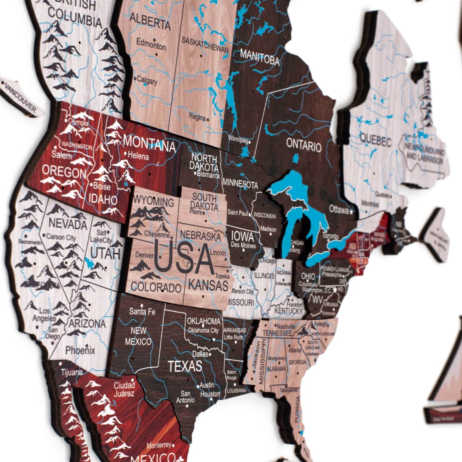 3D Wooden World Map Urban Multicolor Modern Wall Art