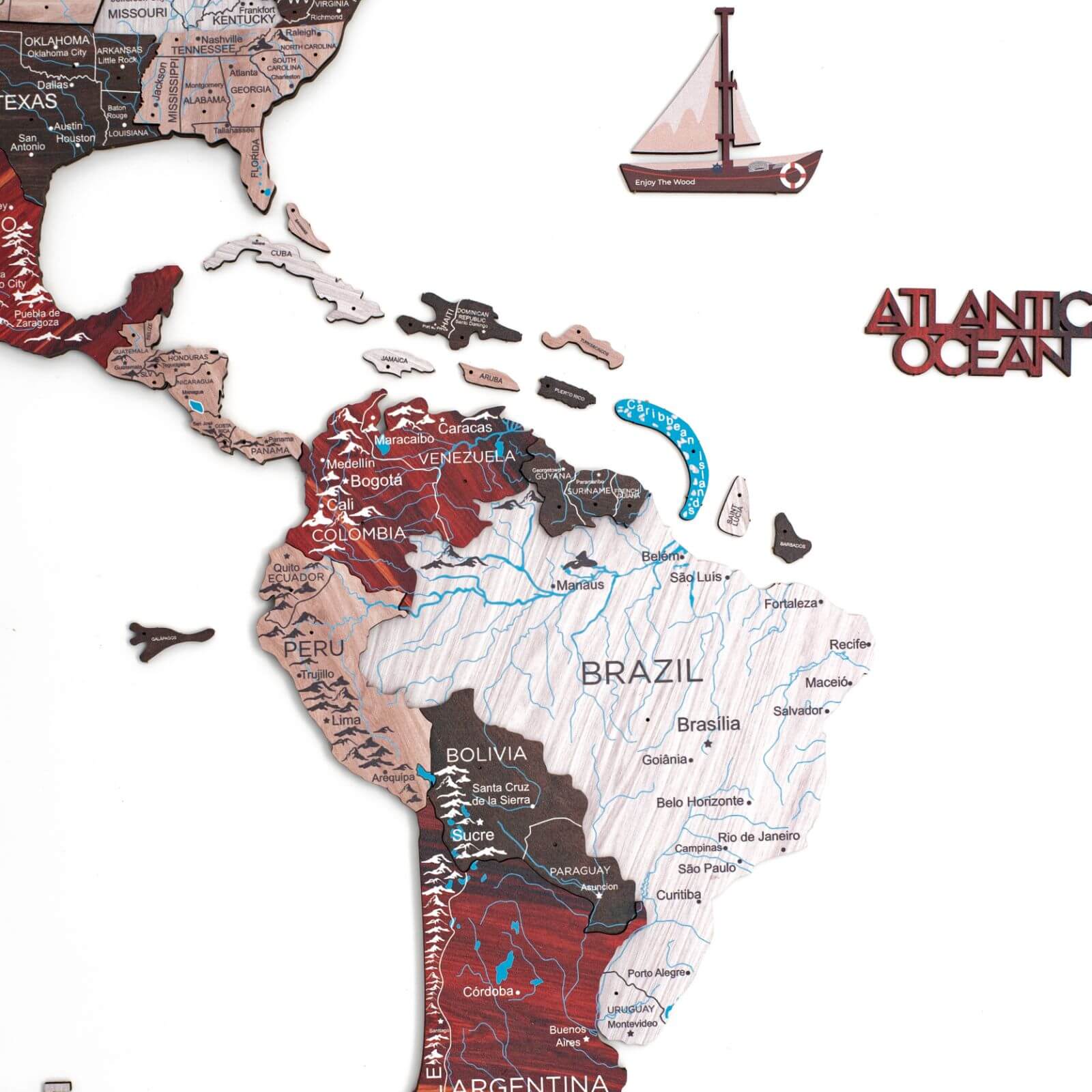 3D Wooden World Map Urban Multicolor Modern Wall Art