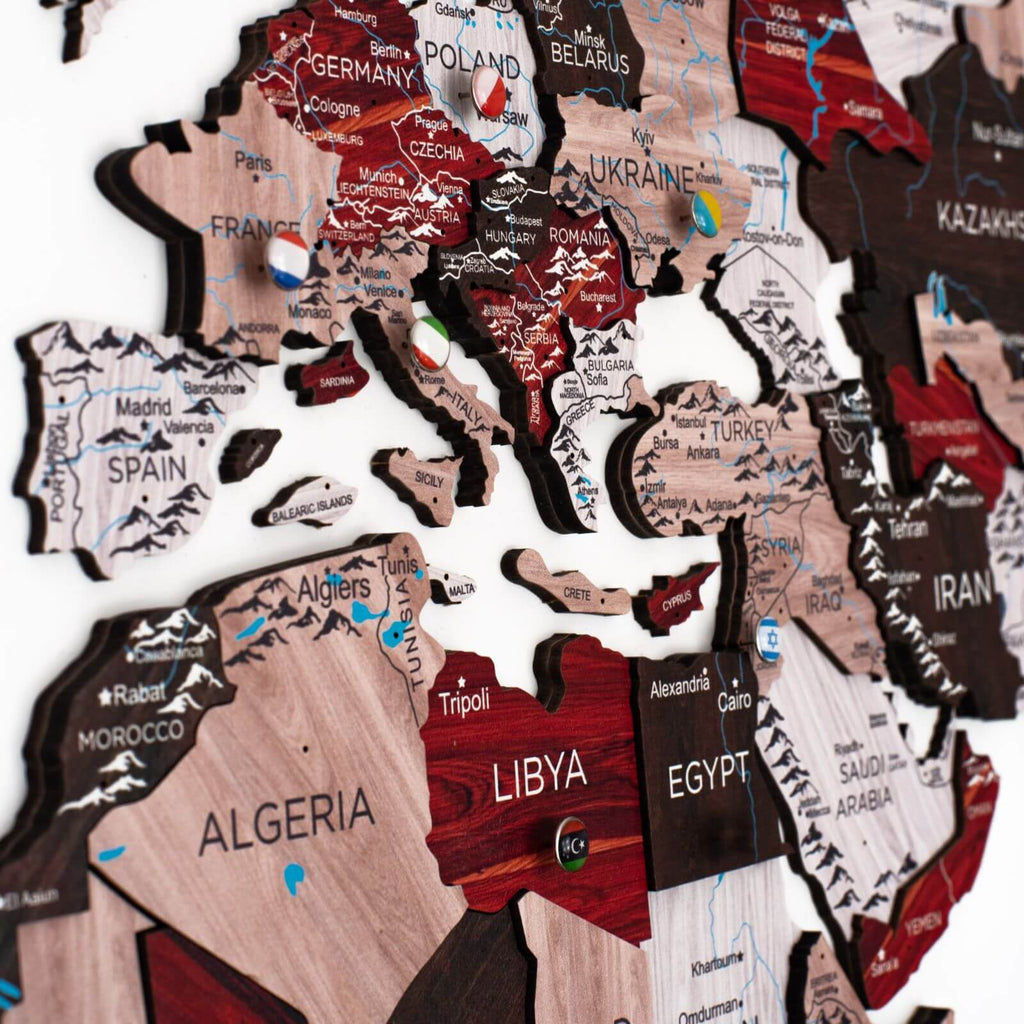3D Wooden World Map Urban Multicolor Modern Wall Art