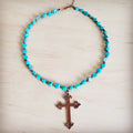 Turquoise and Copper Collar Necklace w/ Copper Cross Pendant 263z