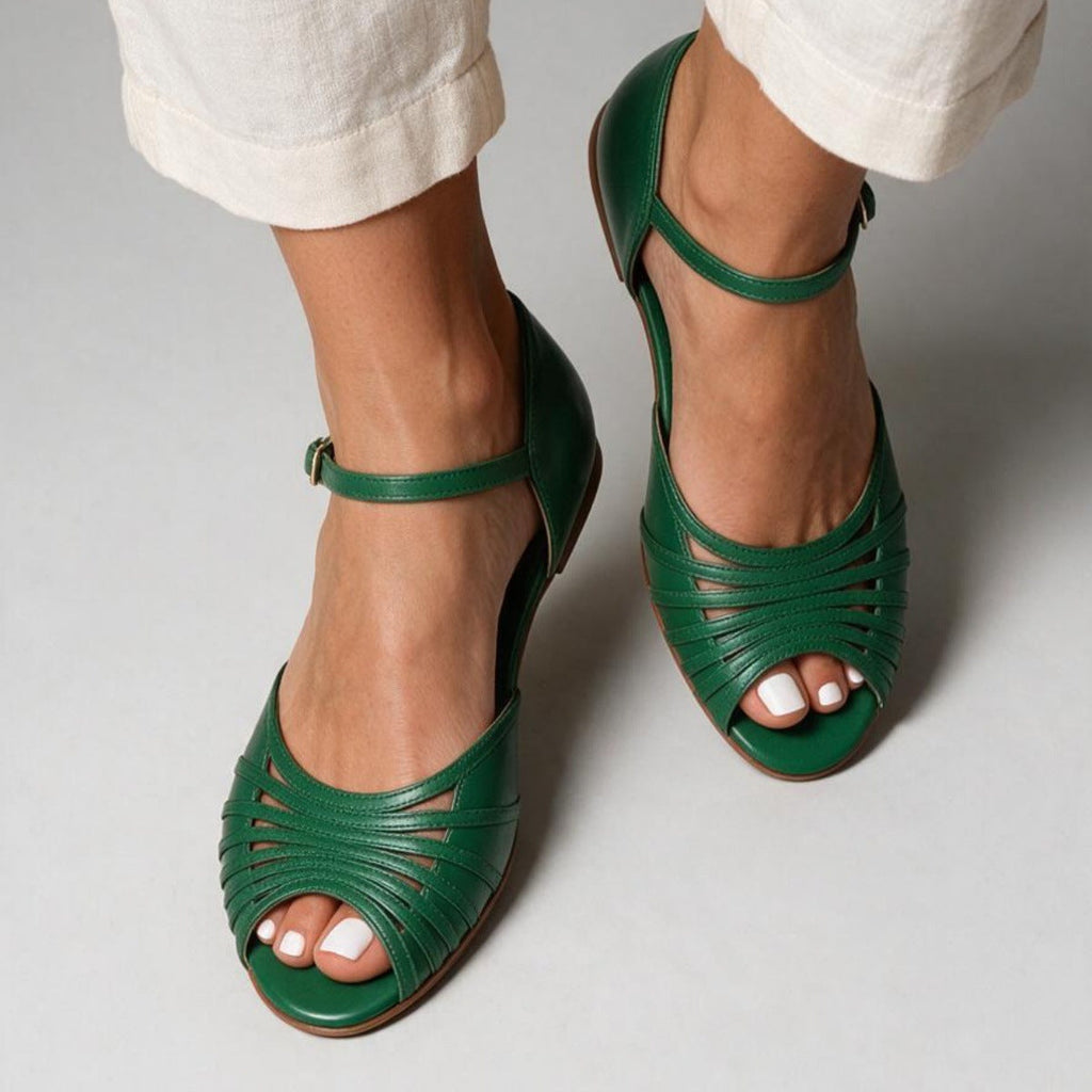 Women's Cut-Out Peep-Toe Flat Sandals – Ankle Strap Multi-Strap Summer