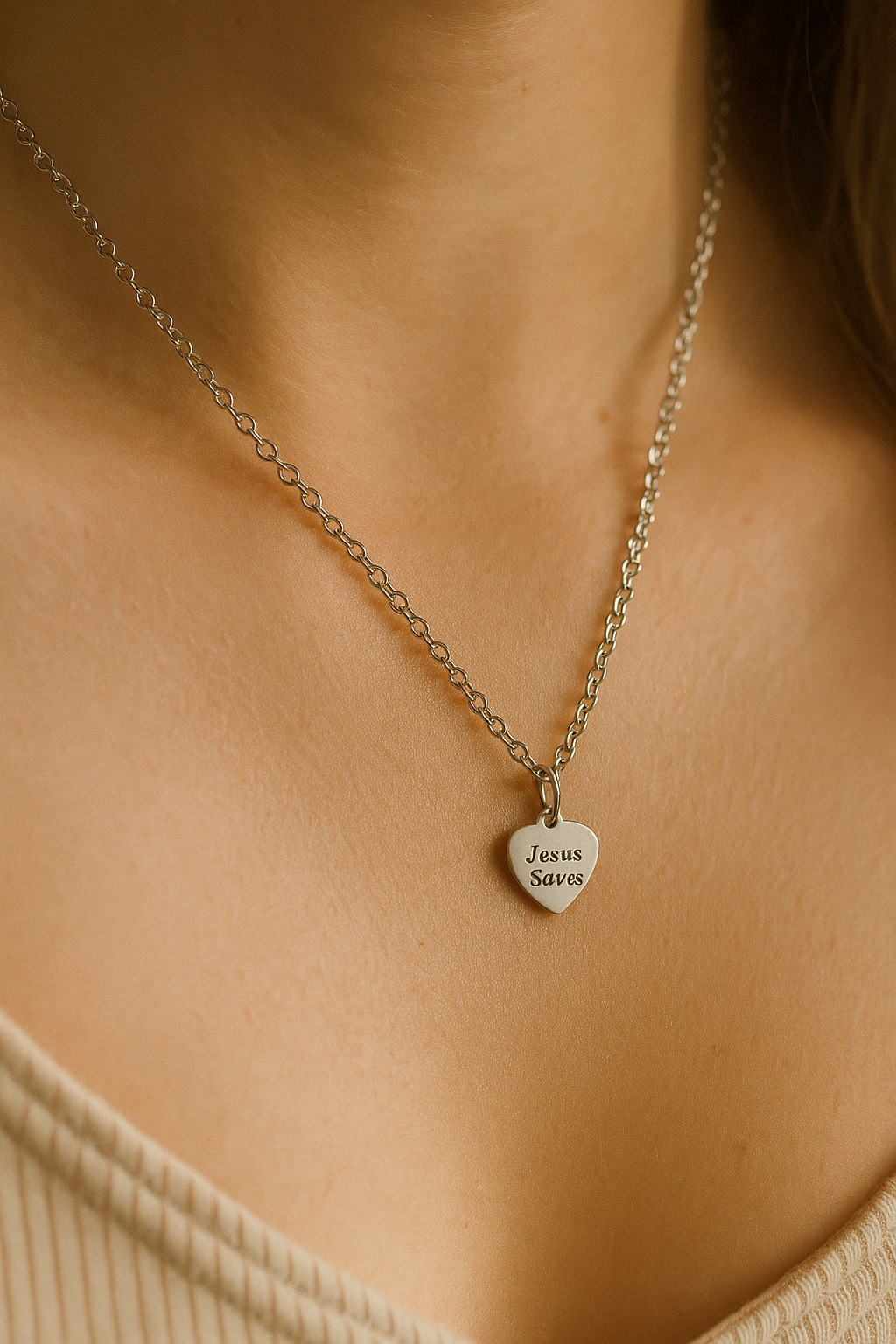 Silver Engraved Necklace Jesus Saves Stainless Steel Pendant