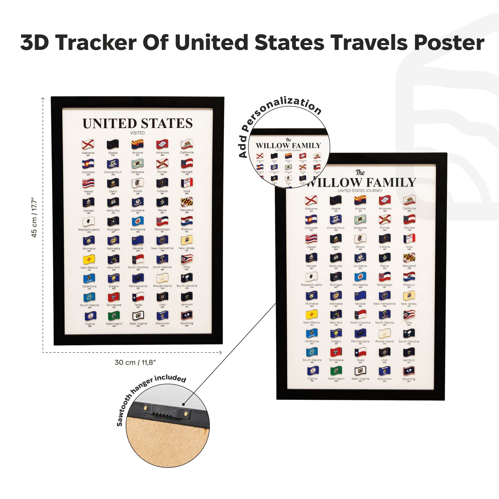 USA States Travel Tracker Map - Interactive Wall Art Decor