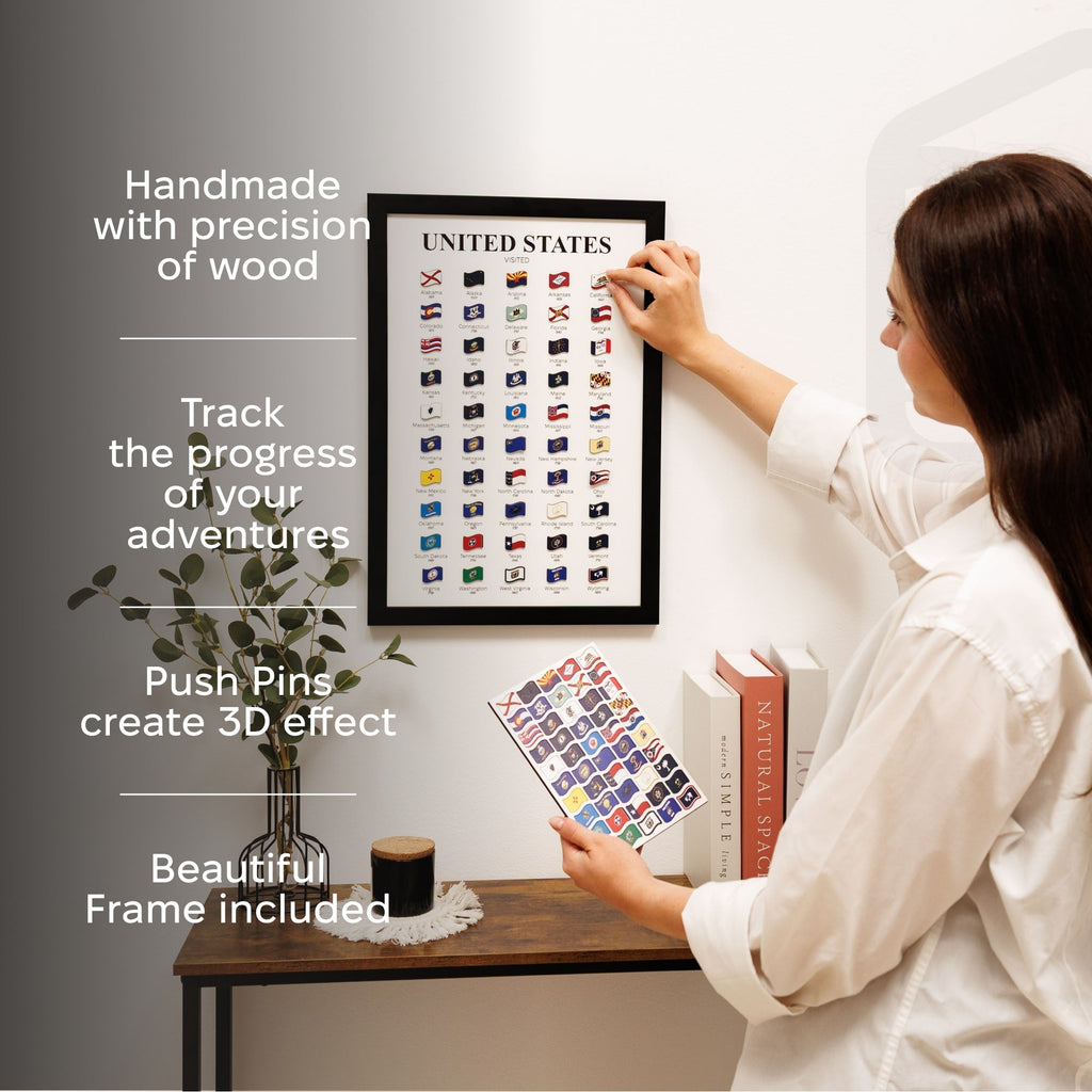 USA States Travel Tracker Map - Interactive Wall Art Decor