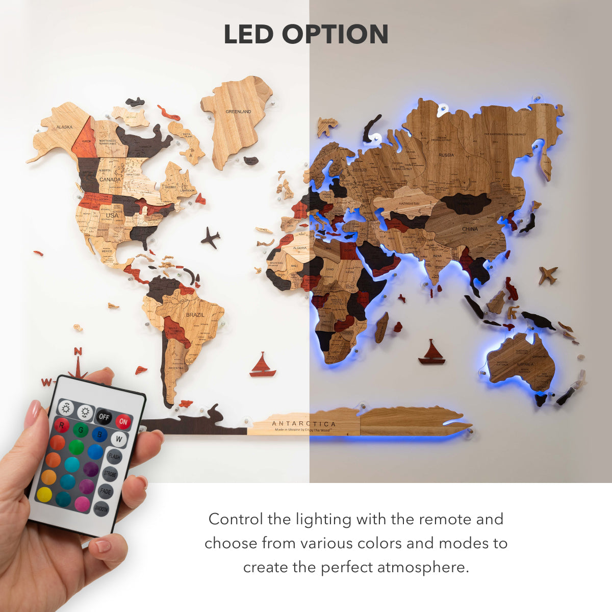 3D Solid Wooden World Map Wall Decor with Acrylic Base