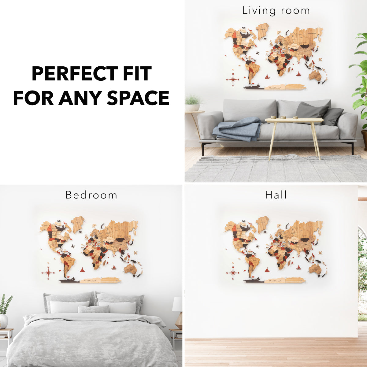 3D Solid Wooden World Map Wall Decor with Acrylic Base