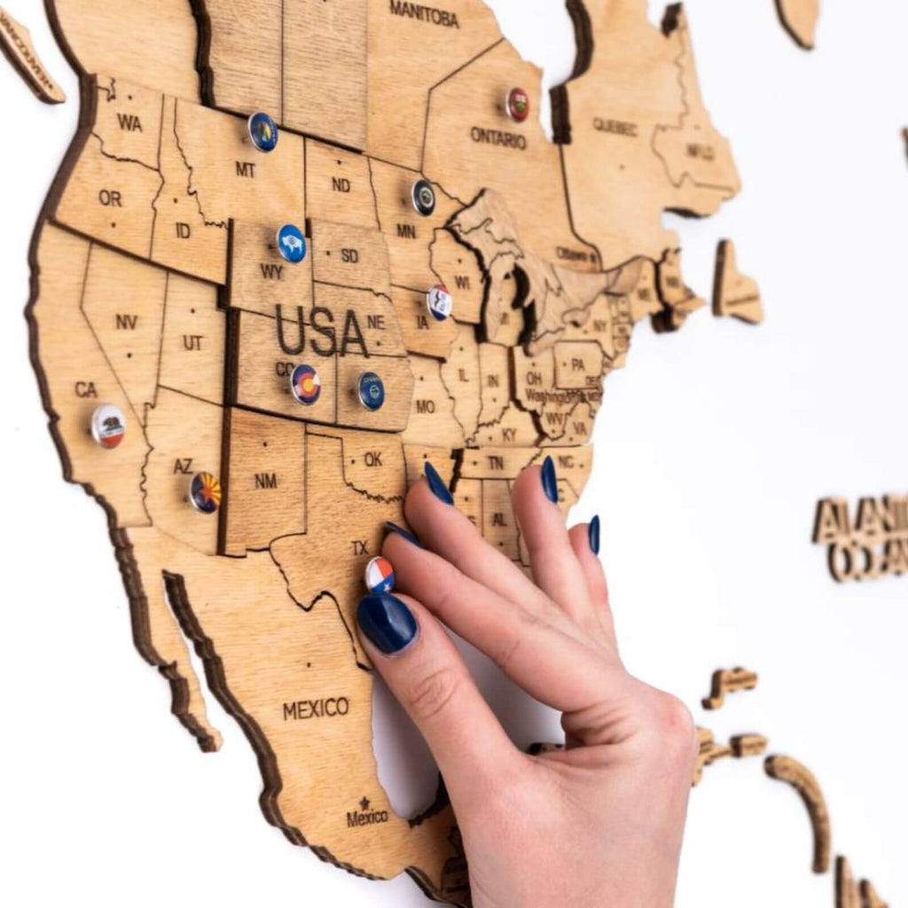 Travel-Inspired 4-Piece Wall Decor Set: Frames, Pins, and Flags