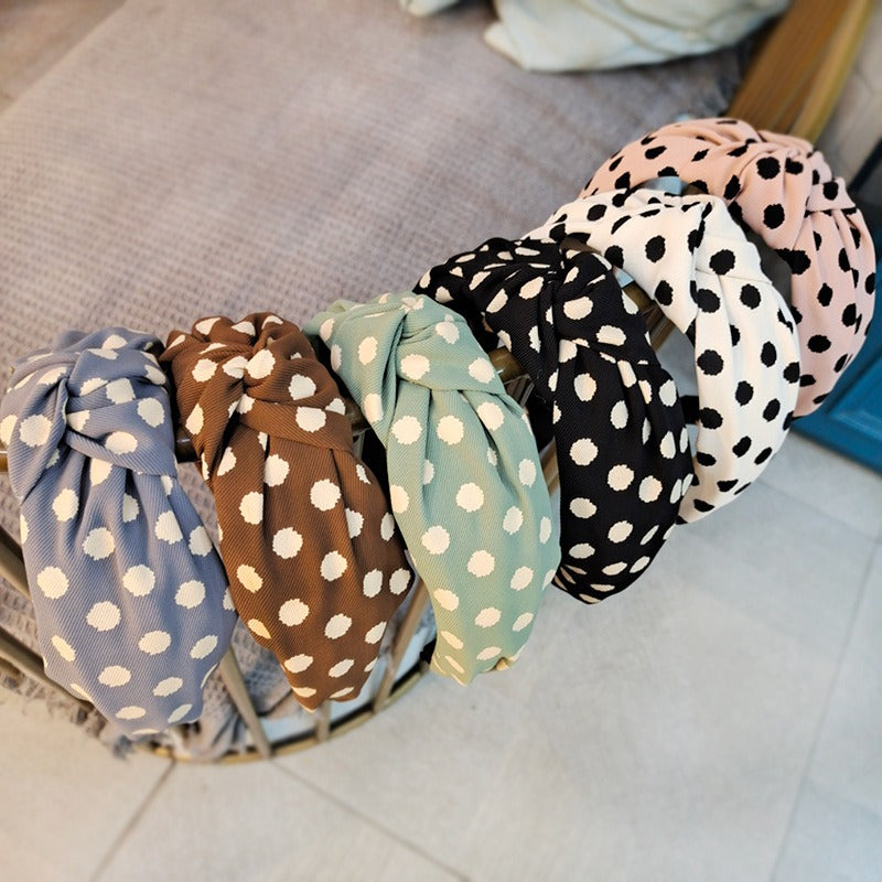 Chic Polka Dot Wide Fabric Hair Headband for Skincare & Style - Image 11