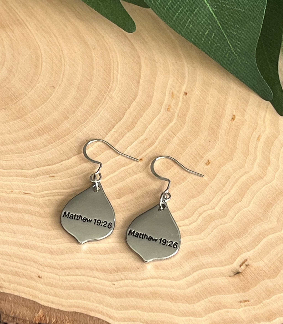 With God All Things Are Possible Silver Drop Earrings Religious