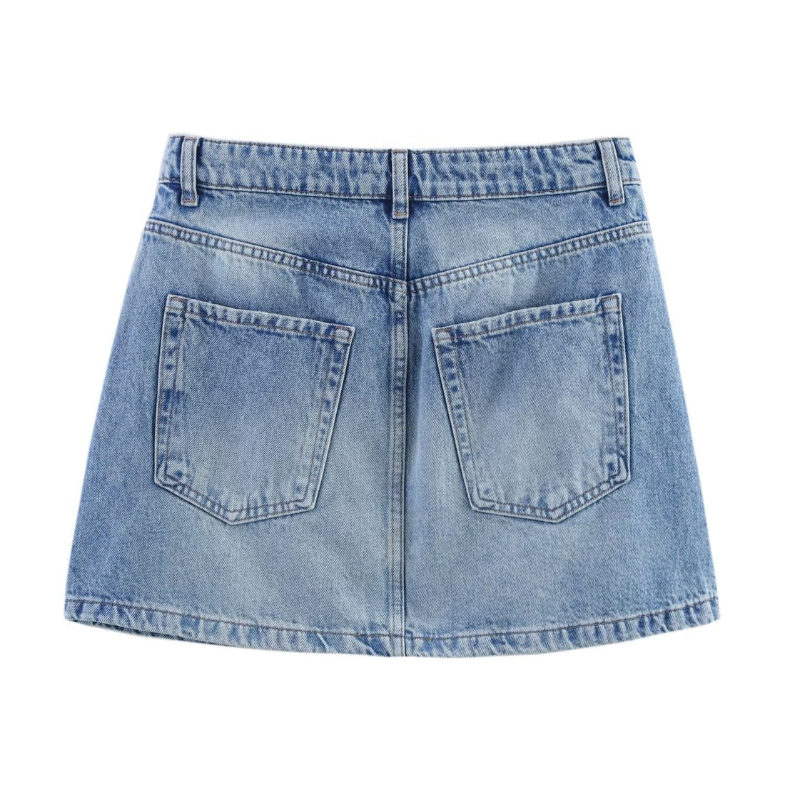 Women's Light Blue Faded Denim Look Fitted Mini Skirt - Image 2