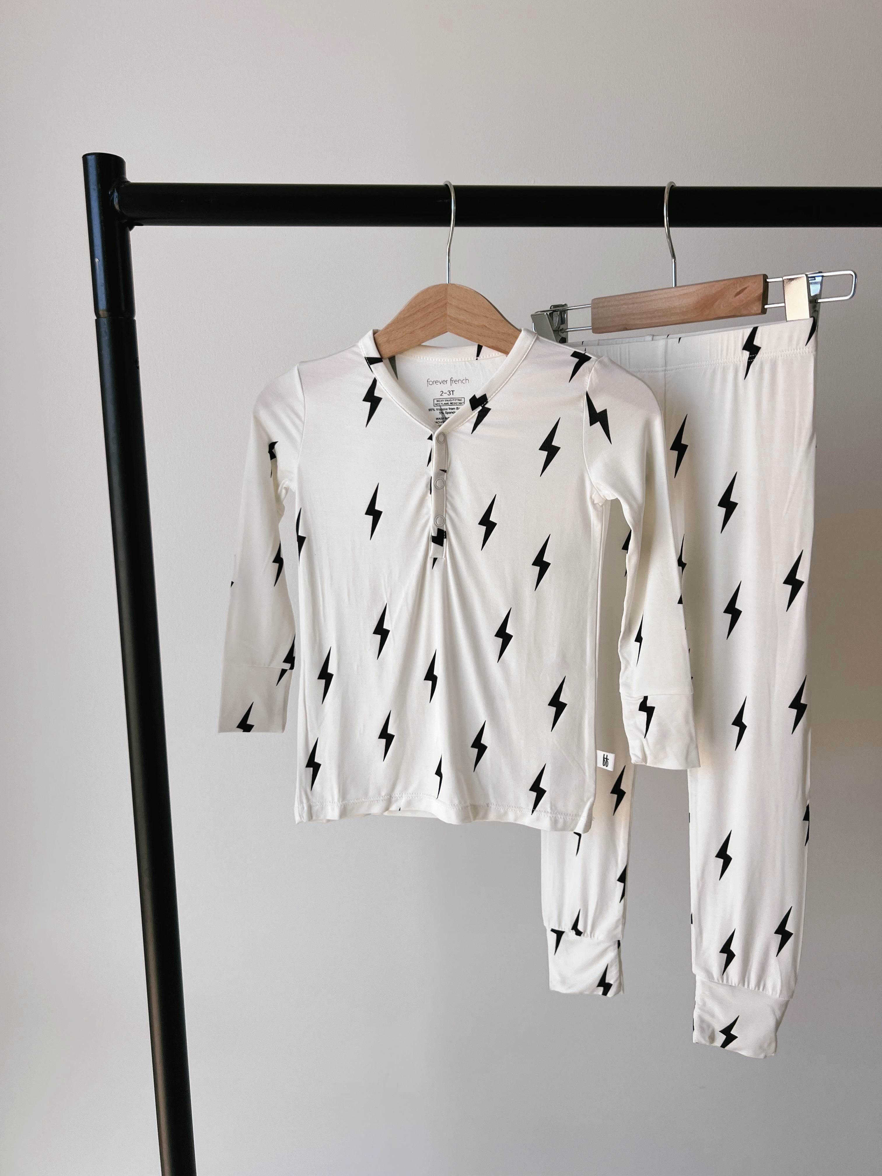 Bamboo Two Piece Pajamas | White & Black Lightning Bolt