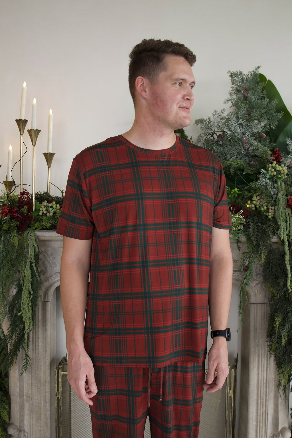 Men's Short Sleeve Pajamas | Christmas Plaid