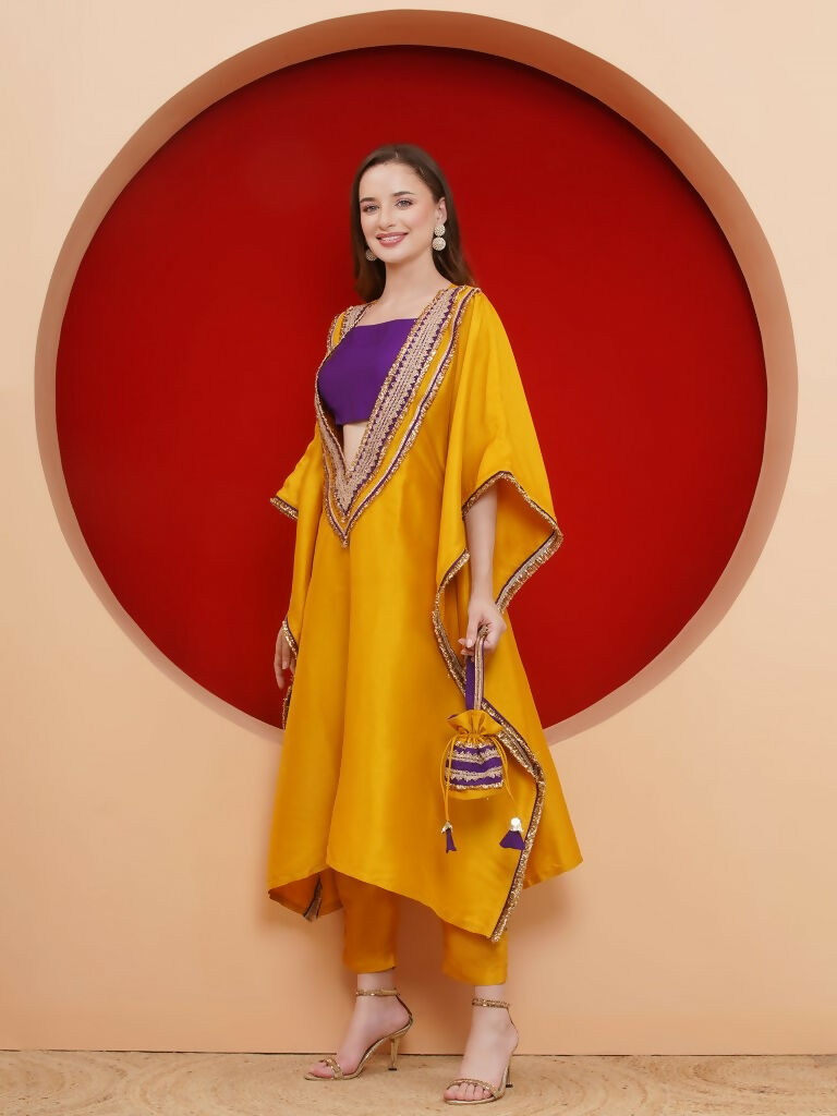 Yellow Kaftaan Set with Inner and Potli Bag - Bohemian Party Wear
