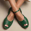 Women's Cut-Out Peep-Toe Flat Sandals – Ankle Strap Multi-Strap Summer