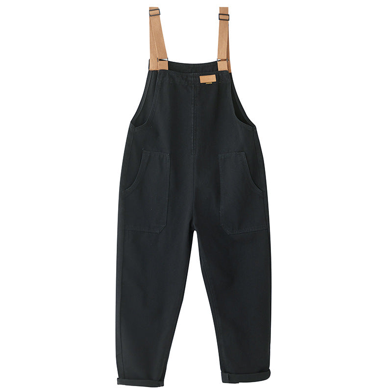 Women's Harajuku Style Black Denim Overalls Jumpsuit - Image 5