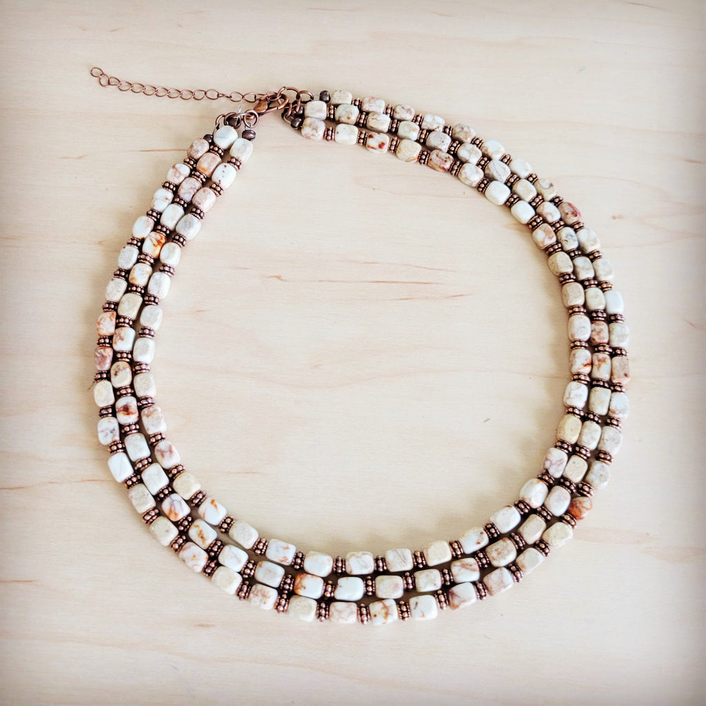 Triple Strand Layered Boho Sandstone Regalite Necklace 264L