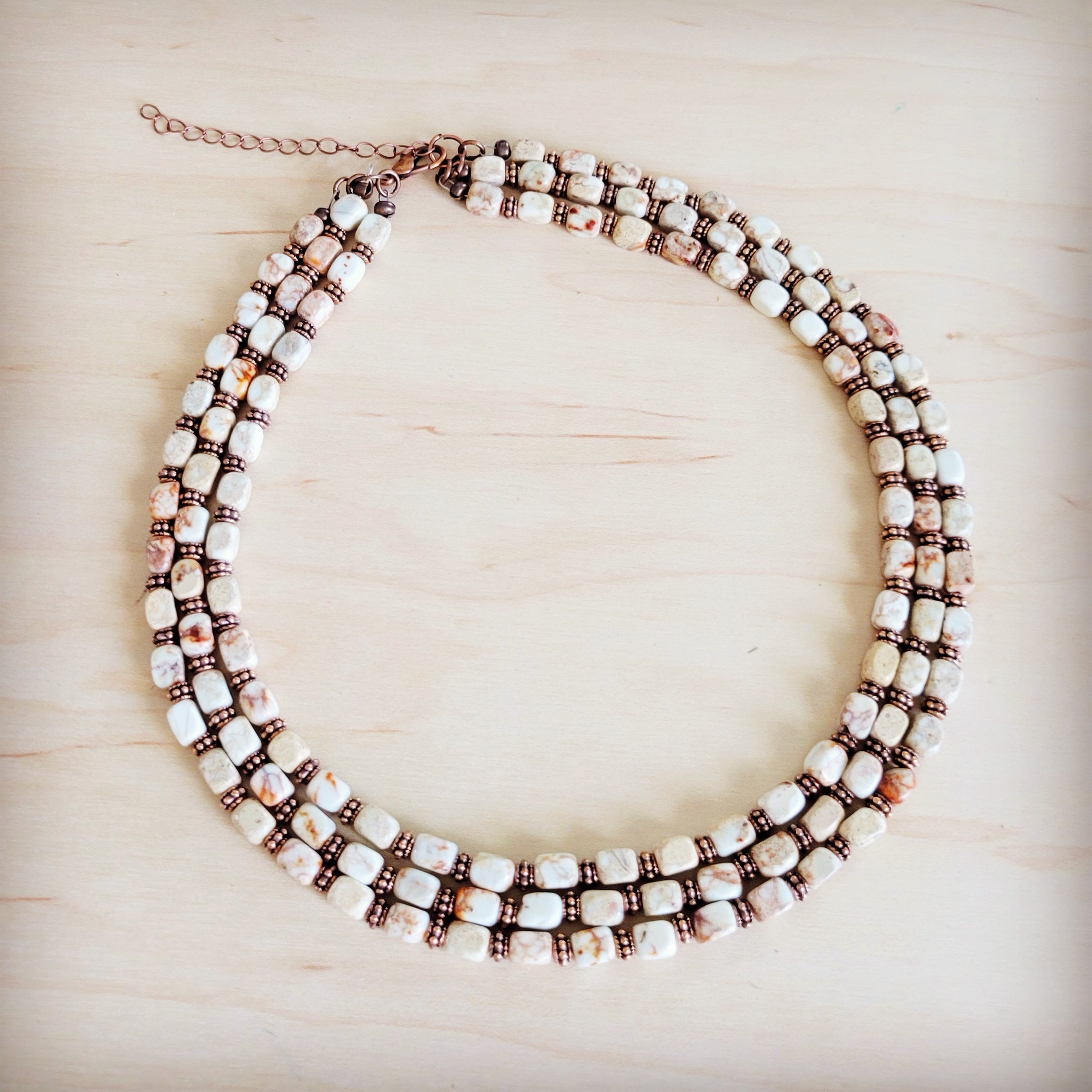 Triple Strand Layered Boho Sandstone Regalite Necklace 264L