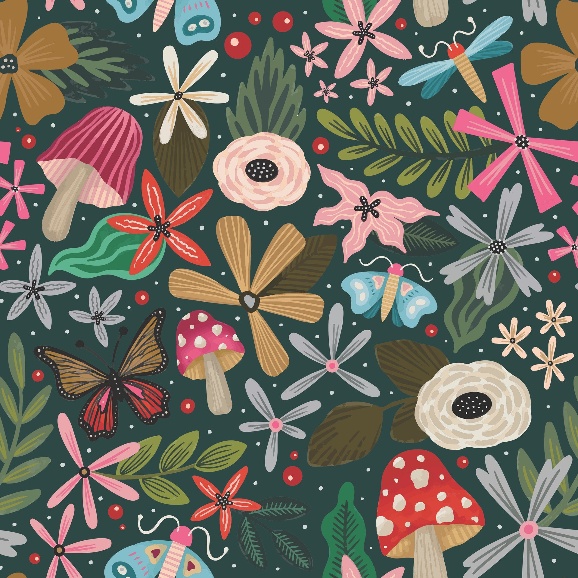 Groove Cottagecore Floral Wallpaper in Earthy Multicolored Palette