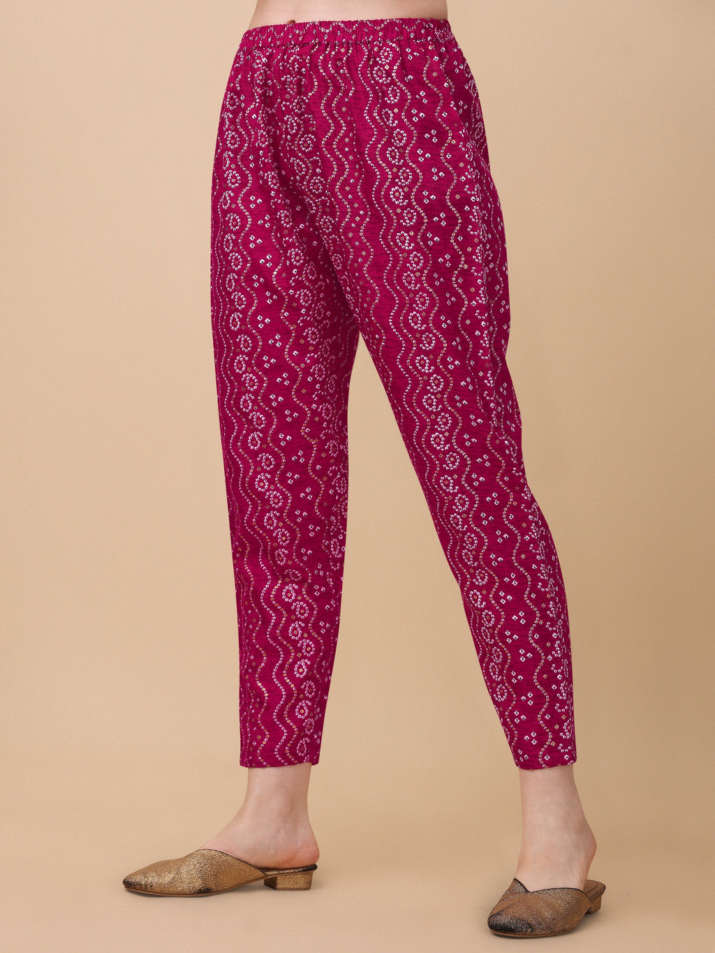 Pink Nayra Cut Bandhani Printed Embroidered Kurta With Pant Set