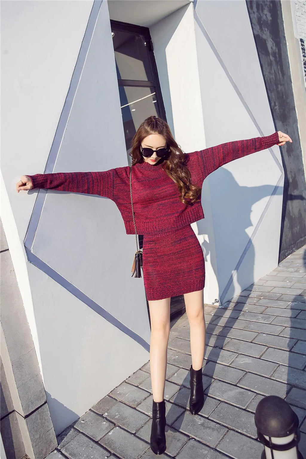 2-Piece Set: Fitted Dress and Sweater Skirt