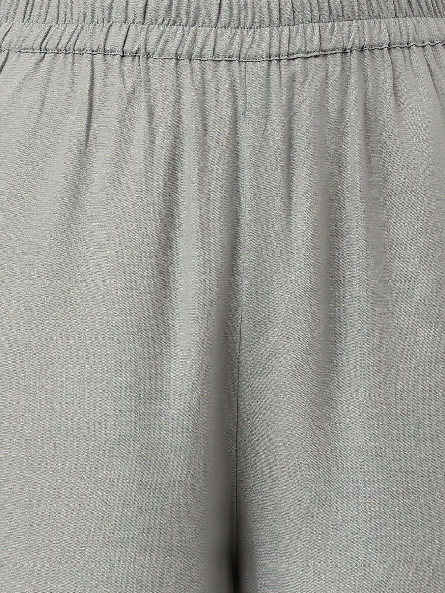 Grey Rayon Straight Kurta and Bottom Set with Embroidered Work
